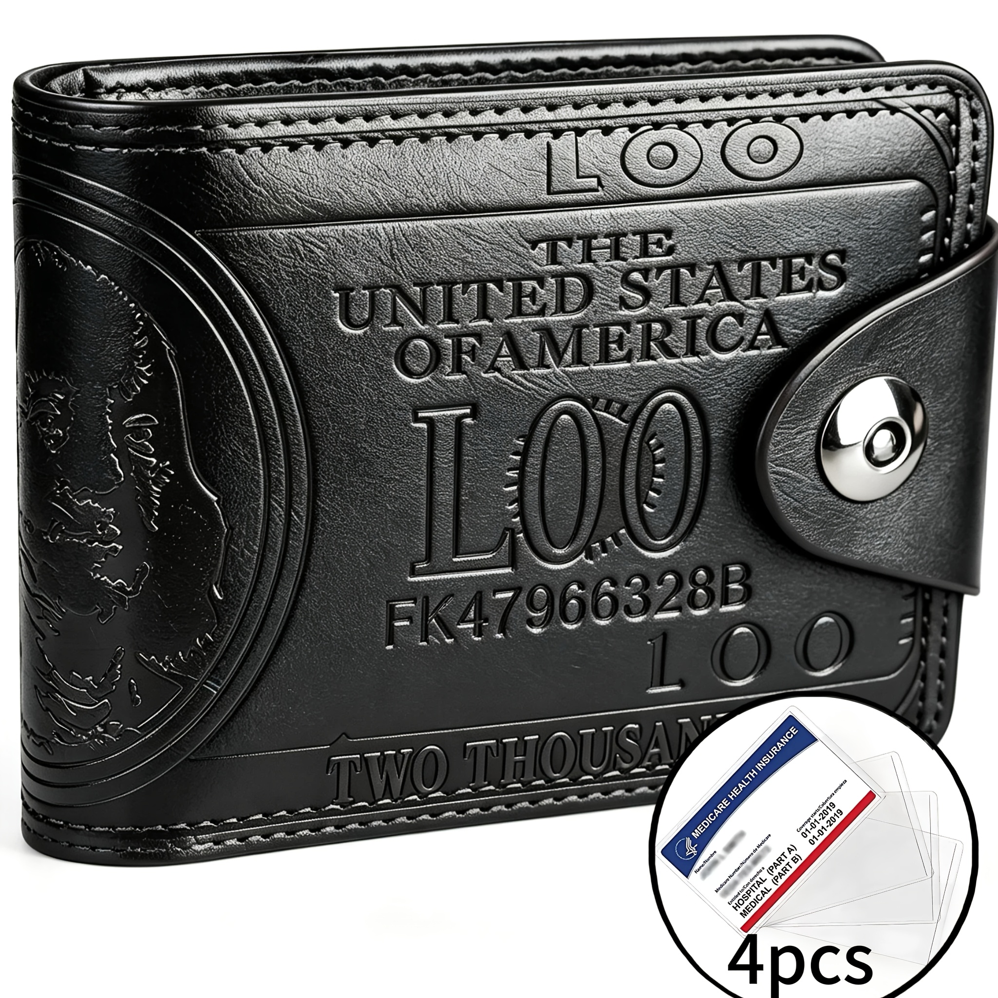 TEMU Men's Vintage Embossed Bi-fold Wallet; Features Construction With A Snap-button Closure And 4 Card Slots; A Stylish Wallet For Cash And Cards