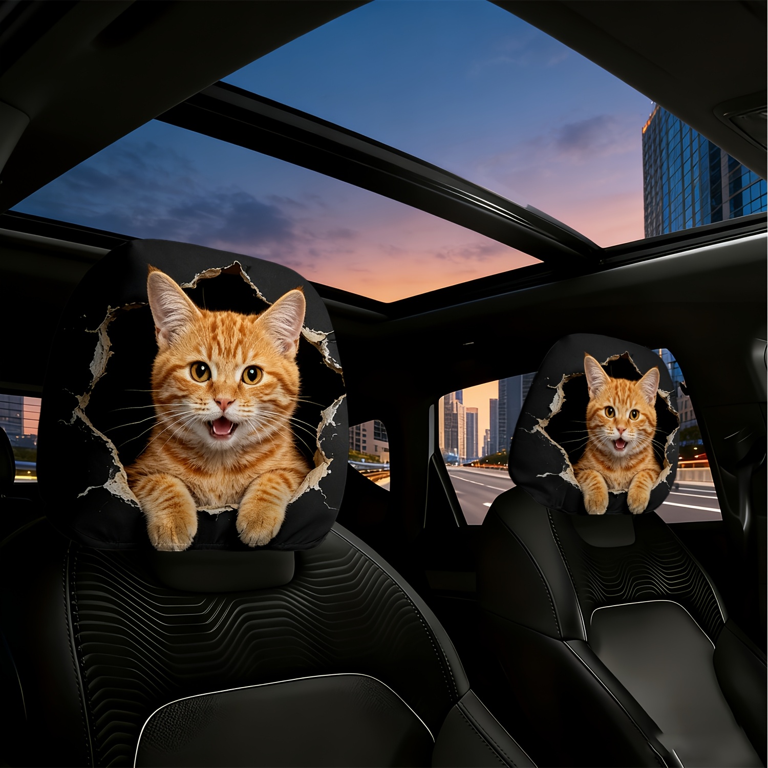 TEMU 2pcs Hole Peek-a-boo Print Covers, Washable, , Durable And Comfortable Car Headrest Covers, Suitable For Cars And Trucks, Suvs, Perfect Gift For