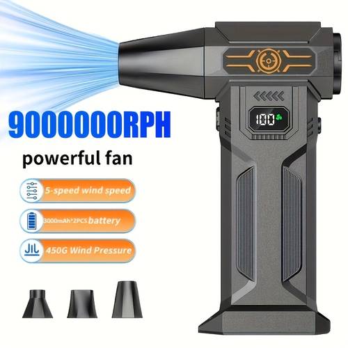9000000rph turbo blower 5 speed adjustable cordless blower jet fan electric air duster with usb c fast charging portable tool for car snow and dust cleaning with display screen and led light brushless motor turbo fan