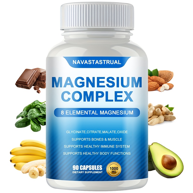 Magnesium Complex Supplement 1000mg 7 Forms (Glycinate, Citrate, Malate, Taurate, Oxide, Aspartate, Orotate) 90 Capsules for Sleep, Nerves,