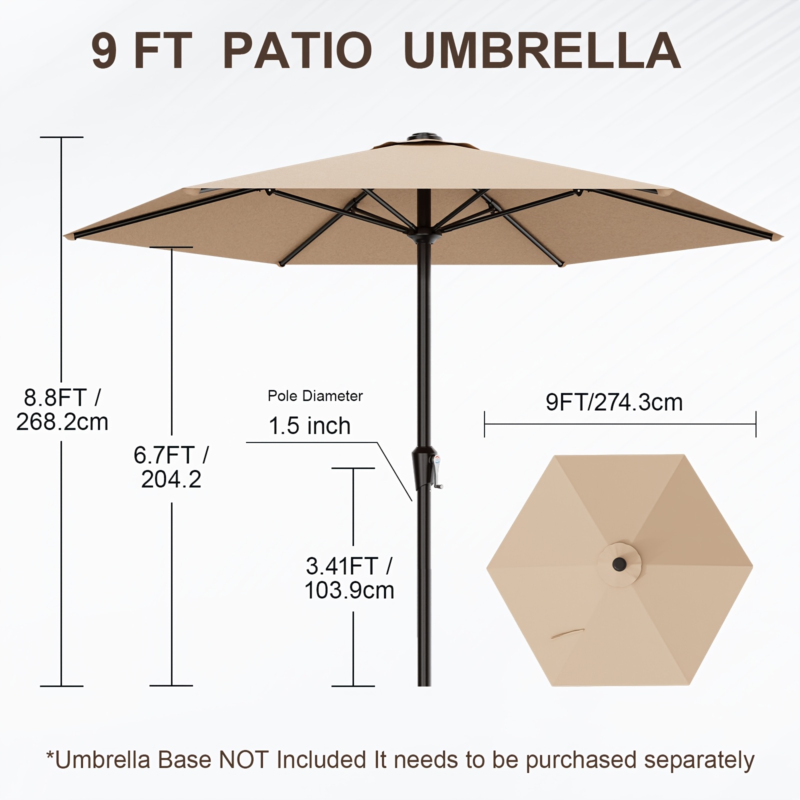 9FT Outdoor Patio Umbrella, Market Table Umbrella with Crank & 6 Sturdy Ribs, UV Protection Windproof, Pool Umbrella Perfect for Deck, Backyard, Lawn And Garden
