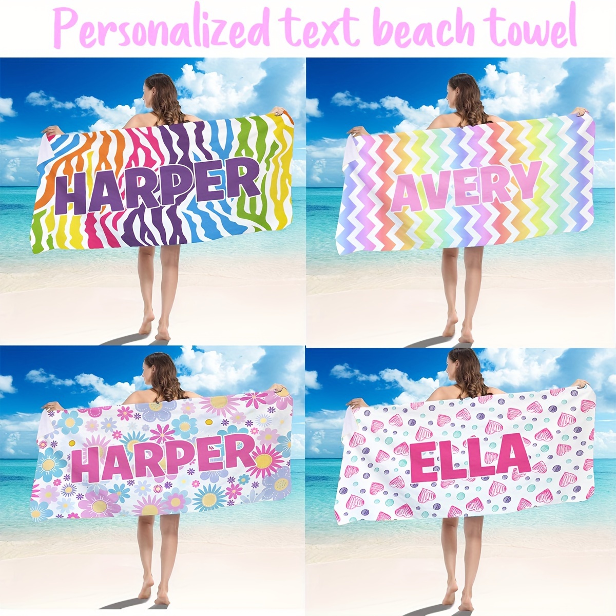 

1pc Microfiber Personalized Beach Towel, Colorful Pattern Beach Blanket With Custom Name, Absorbent & Quick-drying Bath Towel, For Bathing Showering Beach Pool Party, Ideal Beach Essentials