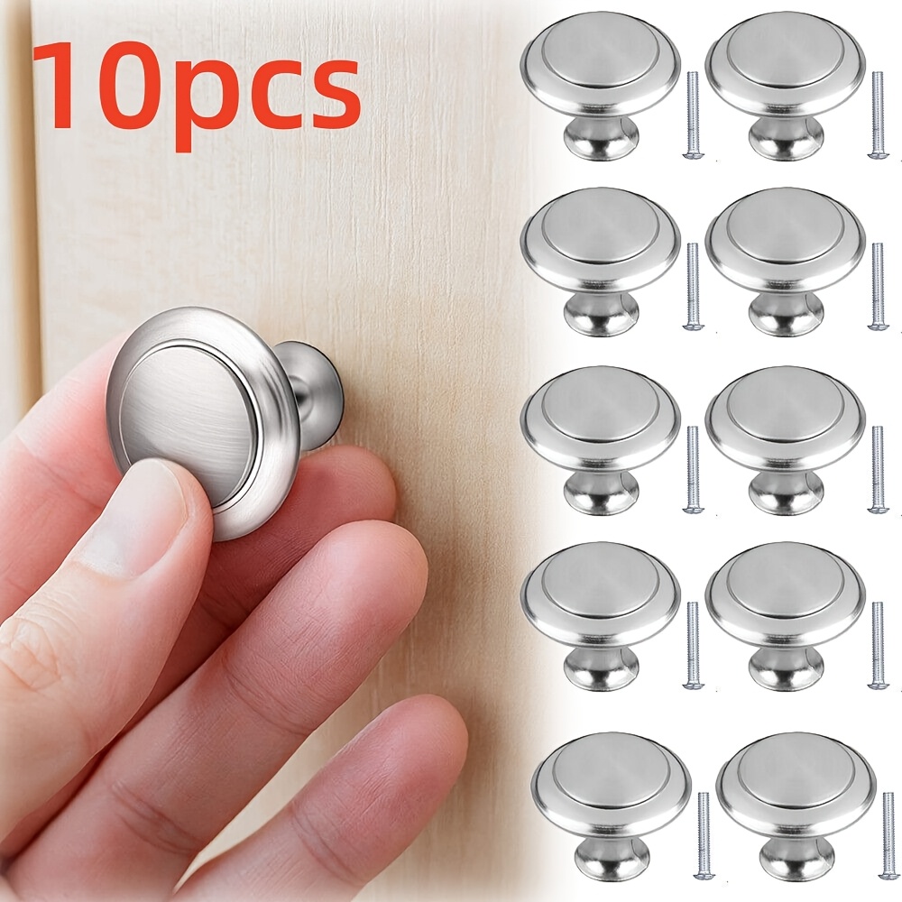 

10pcs Brushed Nickel Cabinet Knobs, Kitchen Drawer Pulls, Round Door Handles, Other Material, With Installation Hardware For Home Improvement Hardware