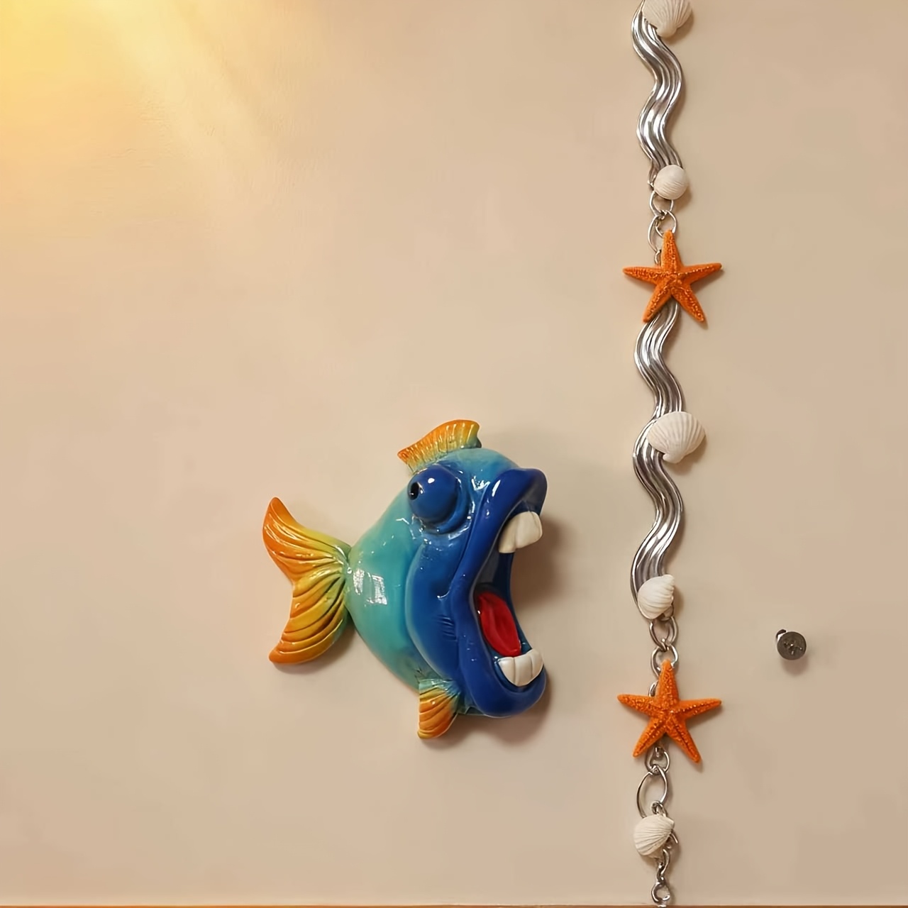 TEMU 1 statuetta da | Decorazione da parete a forma di pesce, grande e , cartone animato 3D, materiale in resina, decorazione per parete di sfondo da