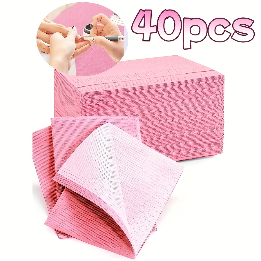 TEMU 40pcs Pack (40 Sheets) Disposable Pink Nail Art Table Mats & Fingertip Paper - 3-layer Foldable Suitable For Salon Practice, Nail Stations,