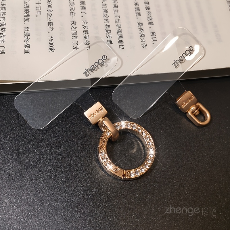 TEMU Rhinestone Round Mobile Phone Hanging Rope 360 Degree Rotation Head Clip Sheet Thin Pad Mobile Phone Chain Pendant Does Not The Shell Does Not