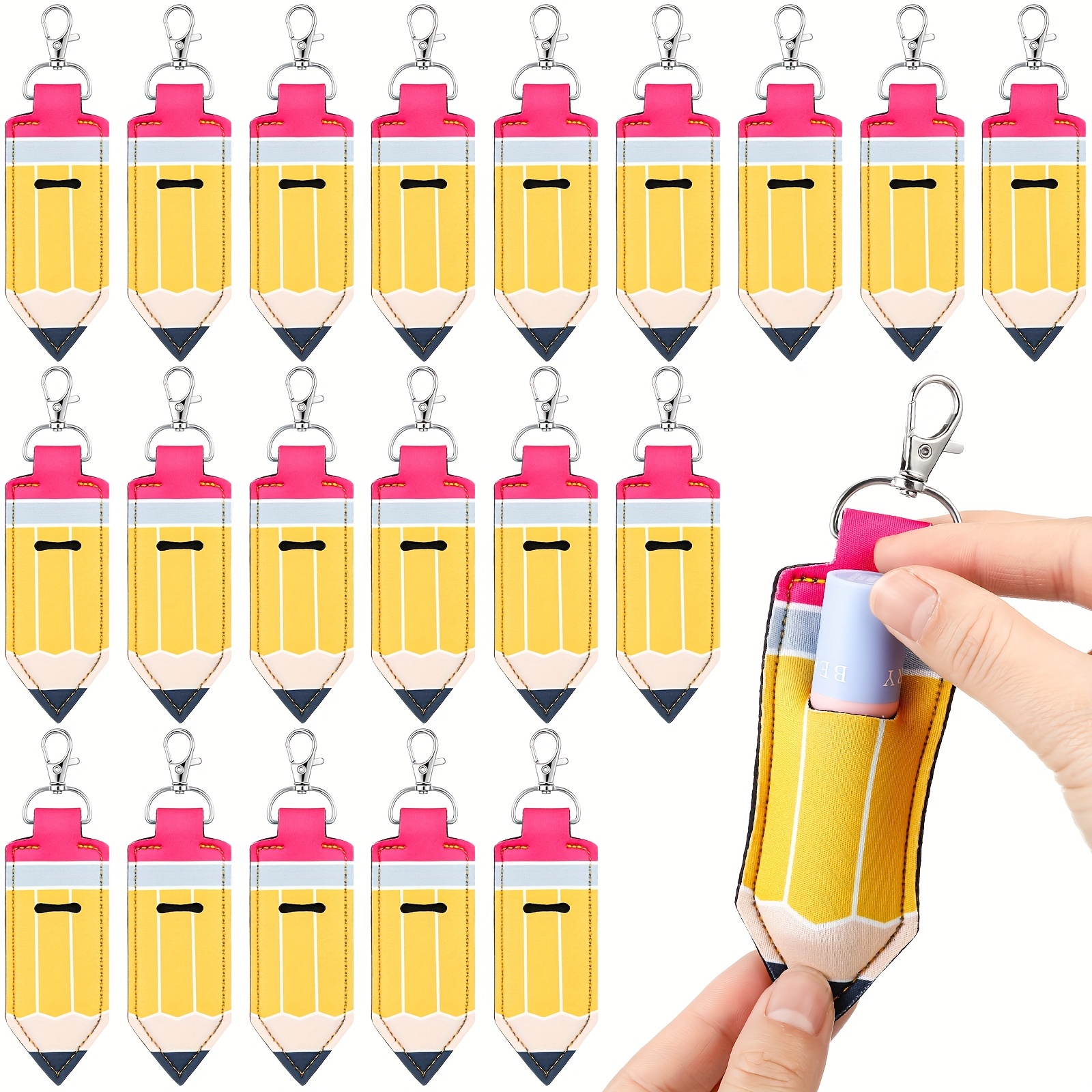 TEMU Gift For Her/him Halloween 20pcs Lipstick Holder Keychain With - Vibrant Yellow & Pink Portable Lip Balm Organizer Pouches, Durable Bulk Makeup
