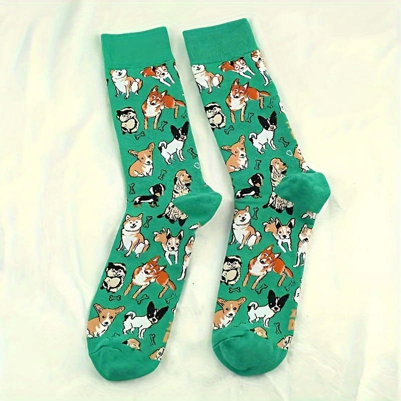 

1 Pair Of Unisex Cotton Fashion Novelty Puppy Pattern Socks, Funny Patterned Men Women Gift Socks, For Outdoor Wearing & All Seasons Wearing