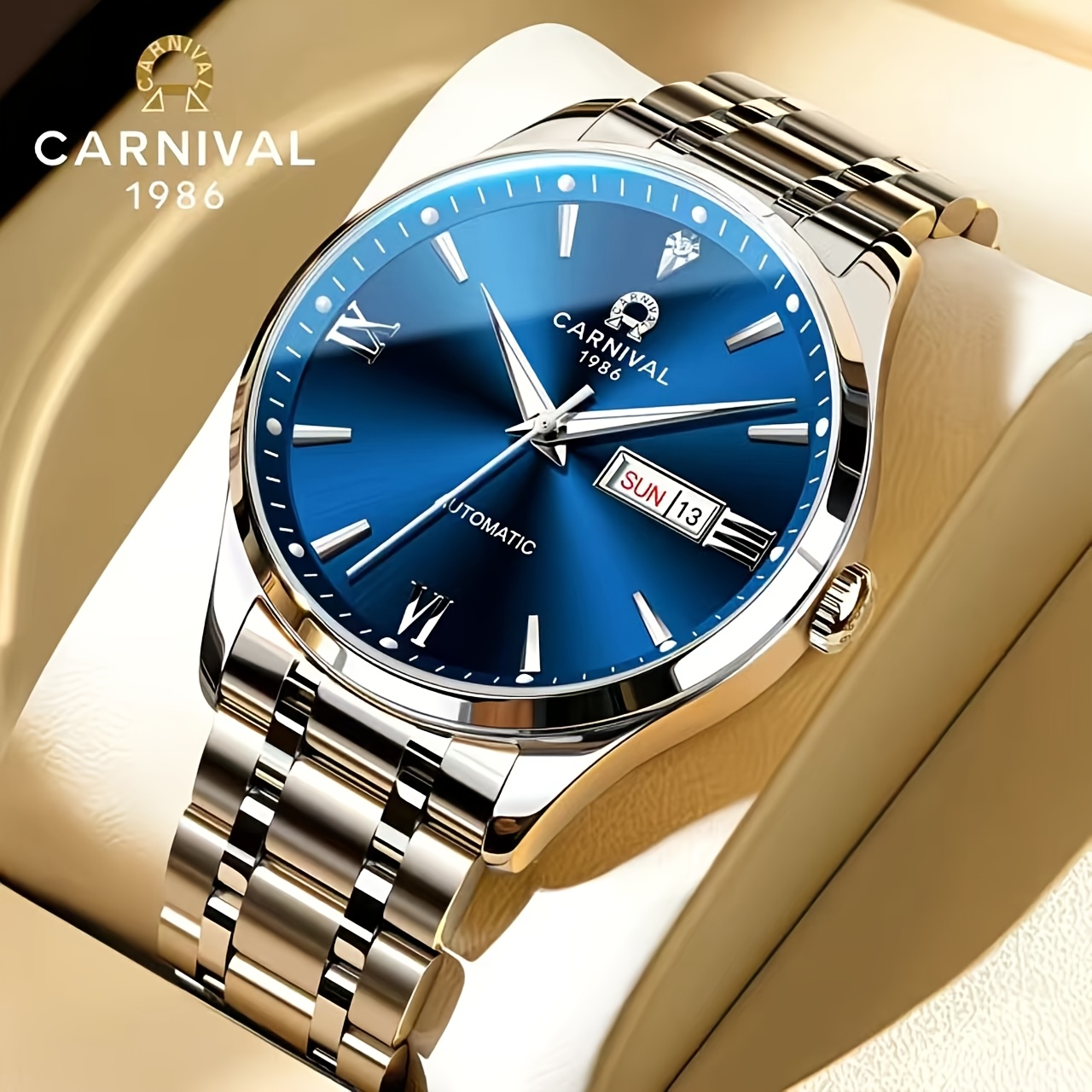 Image of &w Carnival Presents A -slim Automatic Mechanical Watch For Men, Featuring Synthetic Sapphire Glass And Water Resistance, Making It An Ideal Gift For The , Without Battery