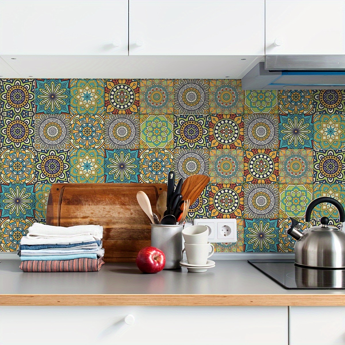 Peel & Stick Bohemian Tile Decals - Moroccan Mandala Vinyl Backsplash ...