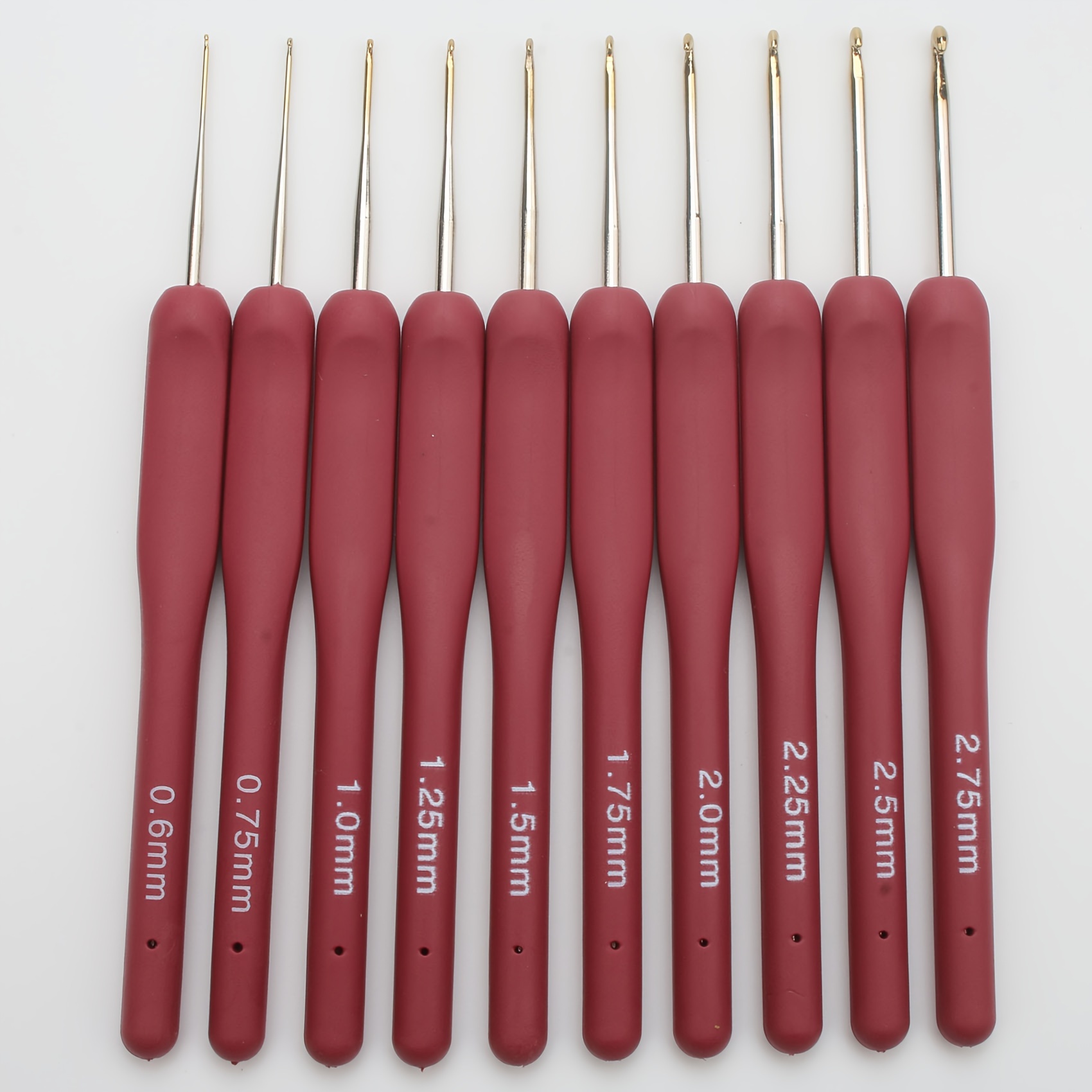 

10pcs Red Crochet Hook Set, 0.6-2.75mm Fine Needles For Diy Knitting & Weaving Crafts - Ergonomic Handles, , Ideal For Beginners & Arthritic Hands