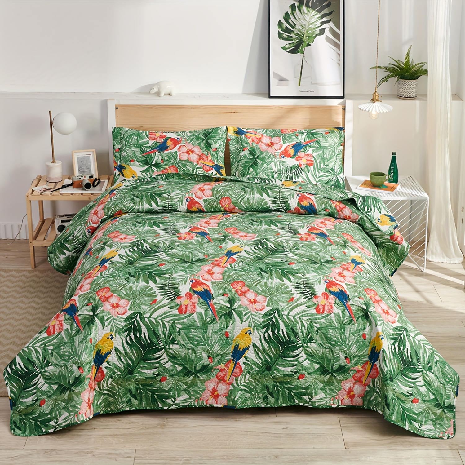 

Tropical Plants Quilt Set 3 Pieces, Style Reversible Bedspreads Bedding Sets, Soft And Lightweight Bed Coverlet For All Season Christmas Decor