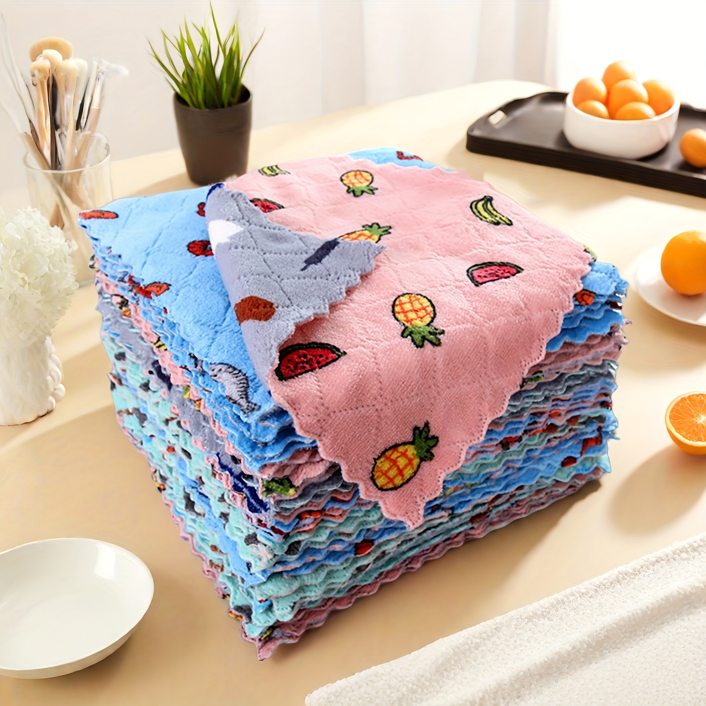 TEMU 10-pack Microfiber Dish Sponges Scrubber Pads - Heavy Duty Dual-sided Cleaning Cloths For Kitchen, Super Absorbent & Oil-resistant Scouring Pads, Durable Dish Towels (heat-resistant )