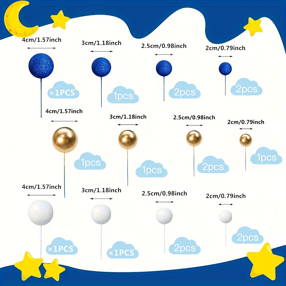 E-shop 17-teiliges bunte Kugel Blau Gold Weiß geformte Kuchenaufsatz Perlenkugeln Cupcake Kuchen Einlage Aufsatz für Geburtstagsparty Hochzeitsdeko