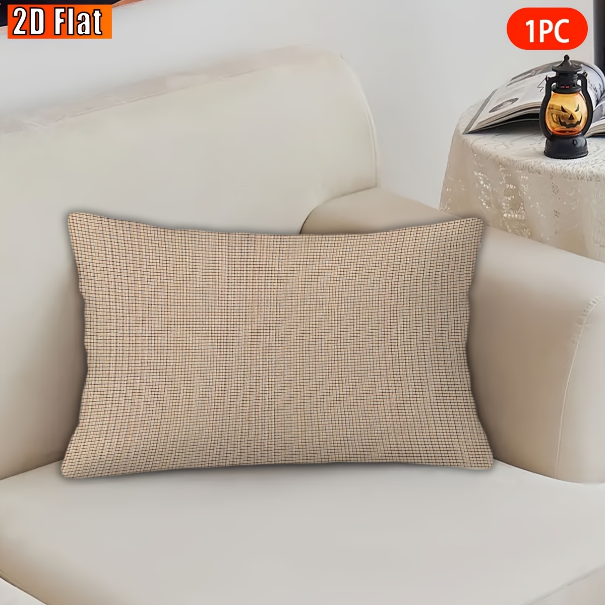 TEMU 1 de cojín 2D | de cuadrícula marrón, cierre de cremallera, poliéster lavable a máquina, ideal para dormitorio, oficina y varios tipos de