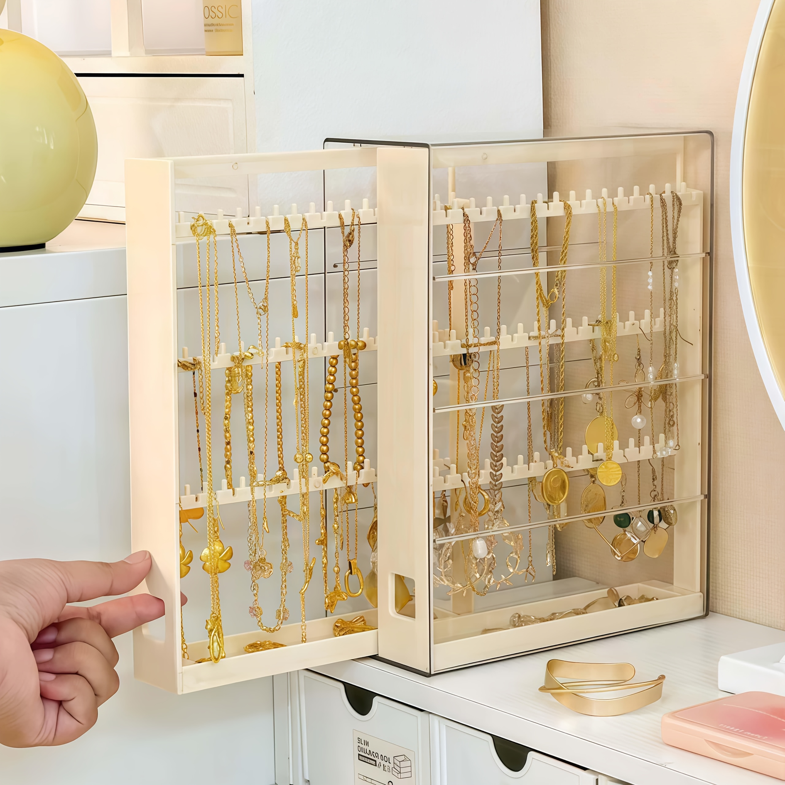 1pc jewelry storage box with pull out display shelves keychain hooks durable plastic organizer for bracelets necklaces earrings bedroom bathroom holiday gifts back to school supplies Product details 1