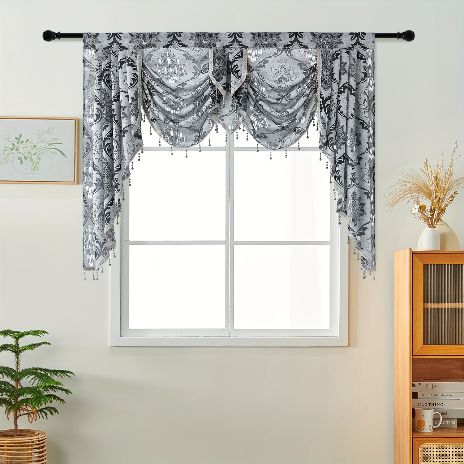 

-inspired Hollow Tassel Curtain Valance - 61"x49" Luxurious , Rod Pocket Window Treatment For Living Room & Bedroom Decor