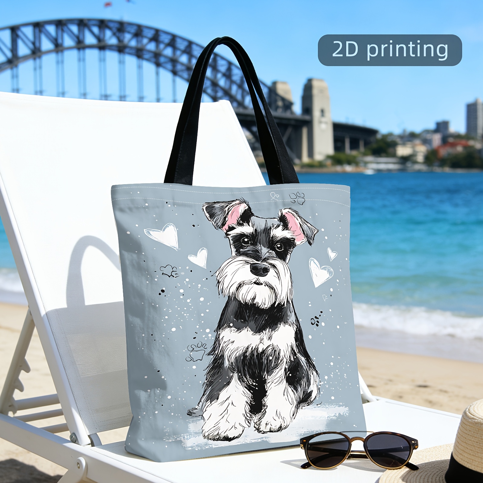 TEMU Summer Outing, Reversible Printed Shoulder Bag Theme Women's Handbag Shopping Daily Dual-use Fashion Practical Reusable Shopping Bag, With Cute