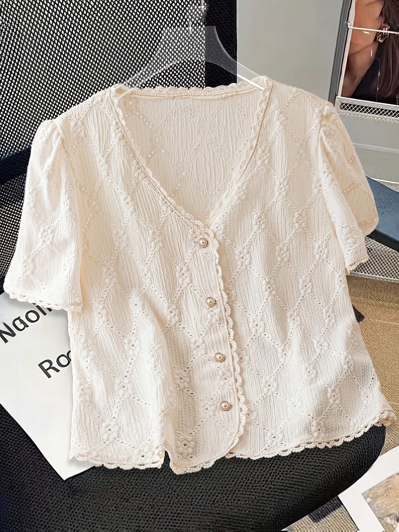 Lace Trimmed Pearl-Button Cardigan Lace Trimmed Pearl-Button