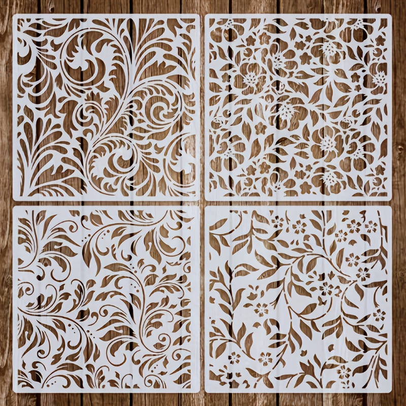 TEMU And Floral Stencils, 8*8 Inch Reusable Painting Stencils, Stencils, Plant Stencils, Diy Craft Stencils, For , Fabric, Canvas, Wood, Wall,