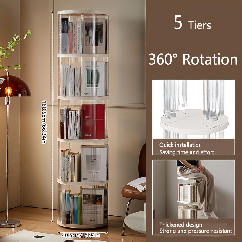 Nordivale Drehbares Bücherregal 360° - 5 Ebenen Weiß 50x50x158cm