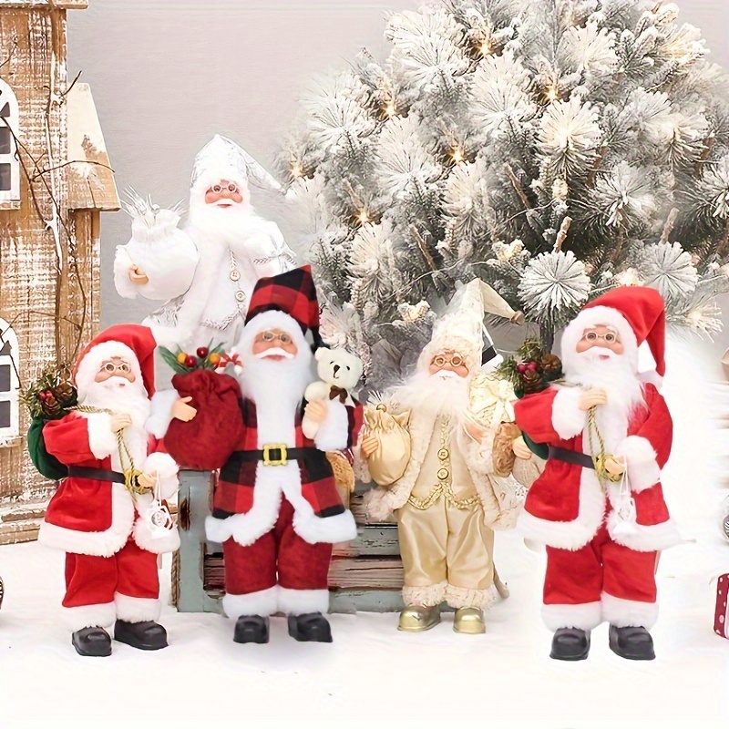 

12-inch Santa Claus Figurine Set, Christmas Decorations, Festive Party Supplies, Non-electric, Reusable, Featherless, Ideal For Christmas Holiday Decor And Gifts