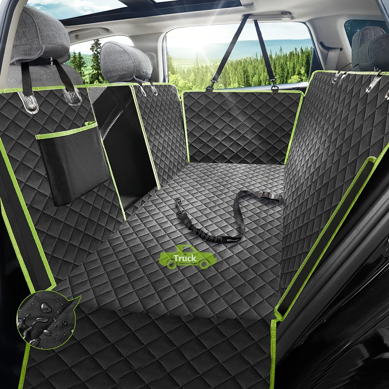 

Dog Back Seat Covers For Trucks, 100% Waterproof With Big Mesh Window, Xl Nonslip Scratchproof Dog Truck , Heavy Duty Seat Covers For Full Sized Pickup Trucks F150- Green