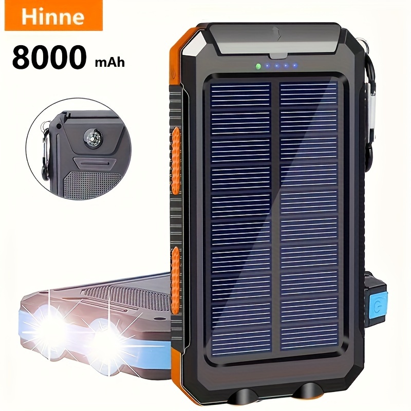 

1pc 8000mah Charging Treasure Portable Solar Cell Phone Battery Panel Charger, With Flashlight Lighting/usb/type-c/micro Interface/compass, Suitable For Iphone/android Phone Digital Electronic Devices