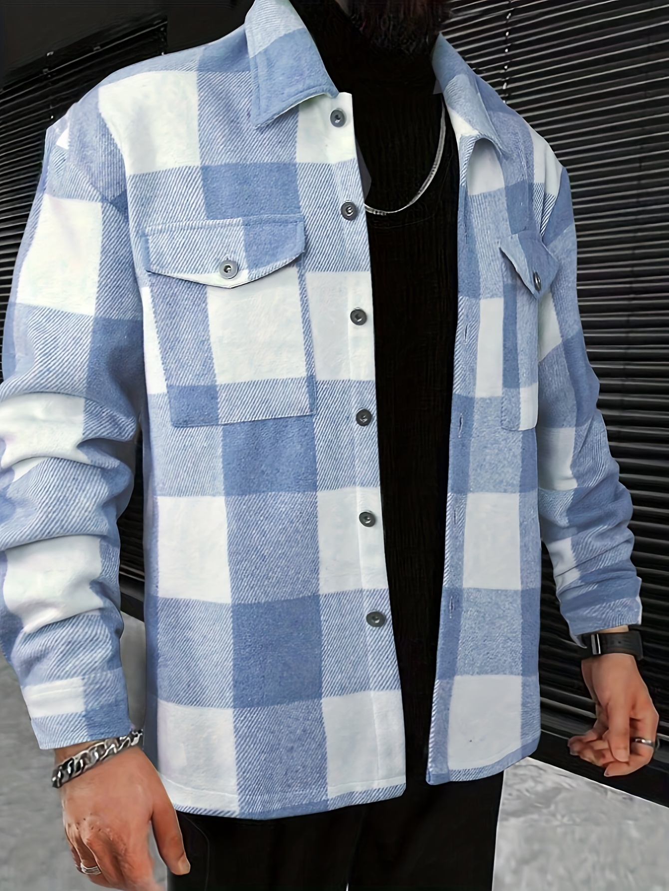 *'s Classic Fashion Print Coat Shirt, Long Sleeve Button Up Lapel Collar  Jacket With Flap Chest Pockets, Daily Outerwear For Winter And Fall