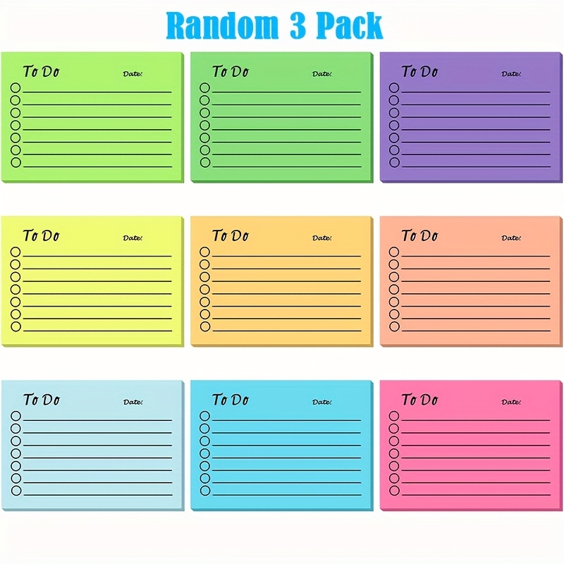 TEMU Random 3 Pack Colorful Sticky Notes Memo: 50sheets Each Self Stick Memo Pads With Line Adhesive Notes, Suitable For School, Work And Home-sticky
