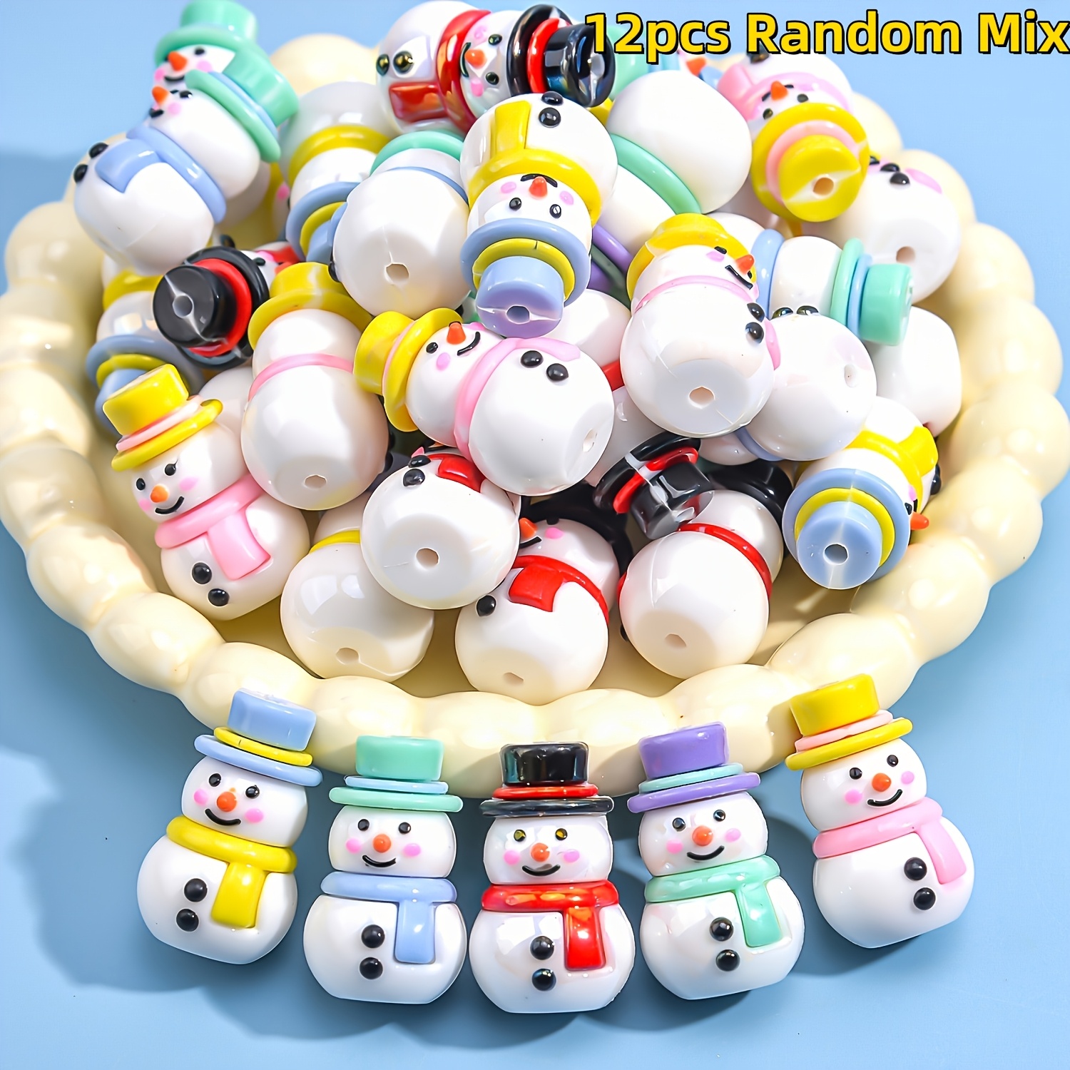 TEMU 12pcs/6pcs Random Mix New High Quality 20x32mm 3d Snowman Silicone Beads, Suitable For Jewelry, Bracelets, Phone Lanyards, Bag Additions, Craft