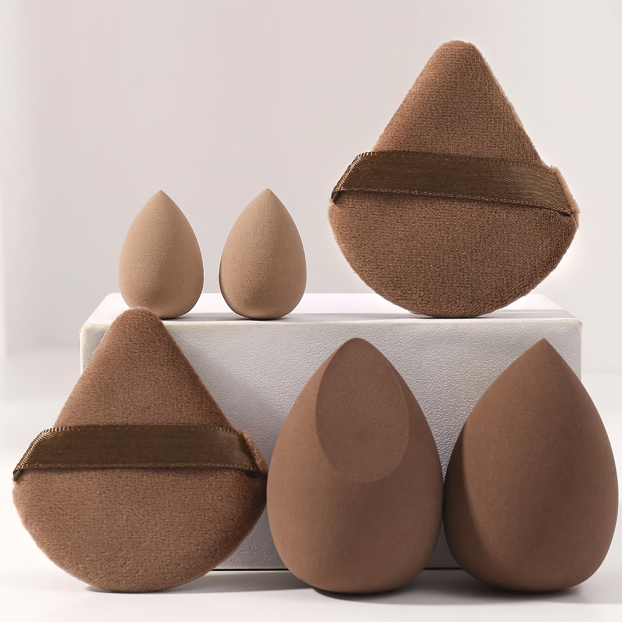 TEMU 6pcs Makeup Sponge Set - 4 + 2 Triangle Foam Sponges For Normal Skin, Includes Random Cosmetic Essentials - Unscented, Pu Water-based, Suitable