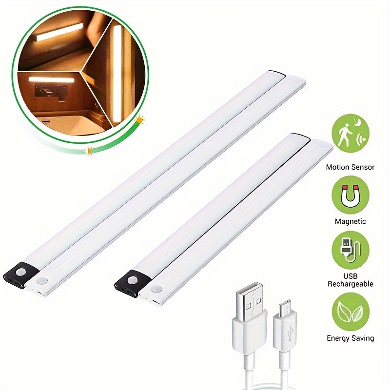 

Led Motion Sensor Under Cabinet Closet Light Usb Rechargeable Kitchen Lamp Strip