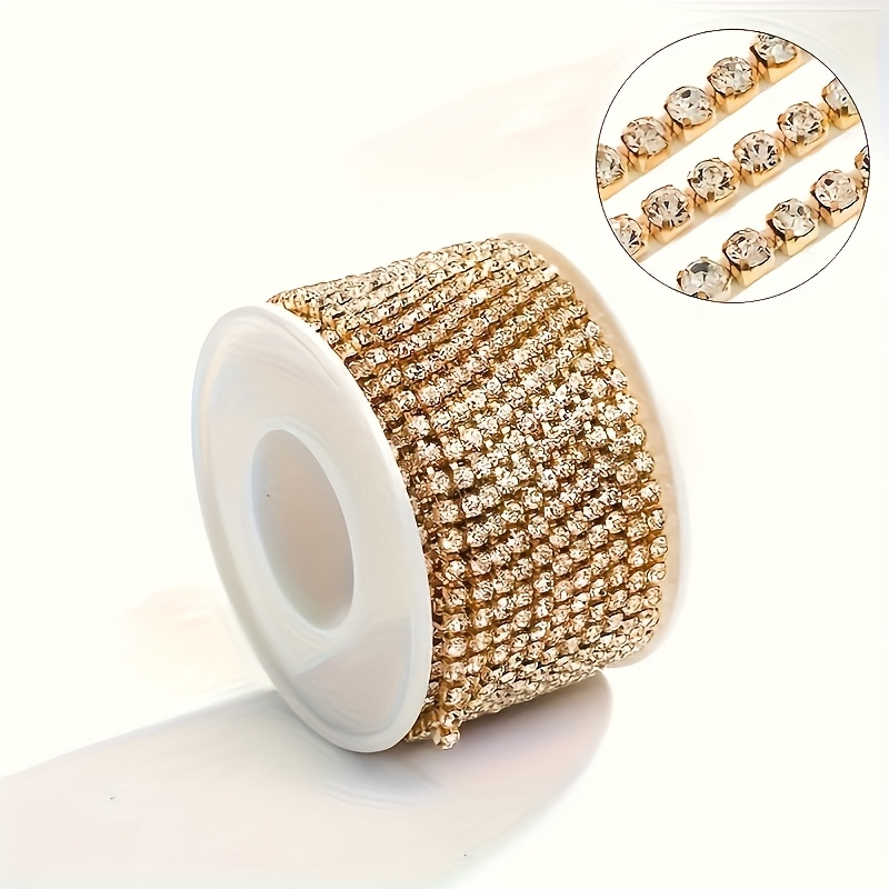 TEMU Chaîne de Strass, Rouleau de Chaîne Serrée de Strass en Cristal Ss6/2Mm, Chaîne de Strass en Cristal pour la Couture ou la Décoration de Chaîne