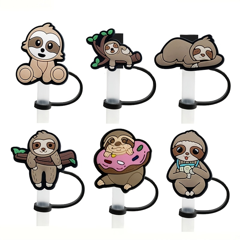 6pcs Cute Animal Sloth Straw Covers, Reusable Dustproof Straw Plugs For 0.39in/10mm Straws
