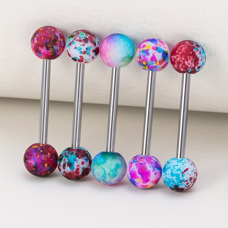 Image of 5/10pcs Colorful Acrylic Tongue Rings - Stainless Steel Barbell Studs, Y2k Gothic Style Body Jewelry For Parties And Gifts, Vibrant Colors, , Jewelry Set|y2k Fashion|stainless Steel Jewelr