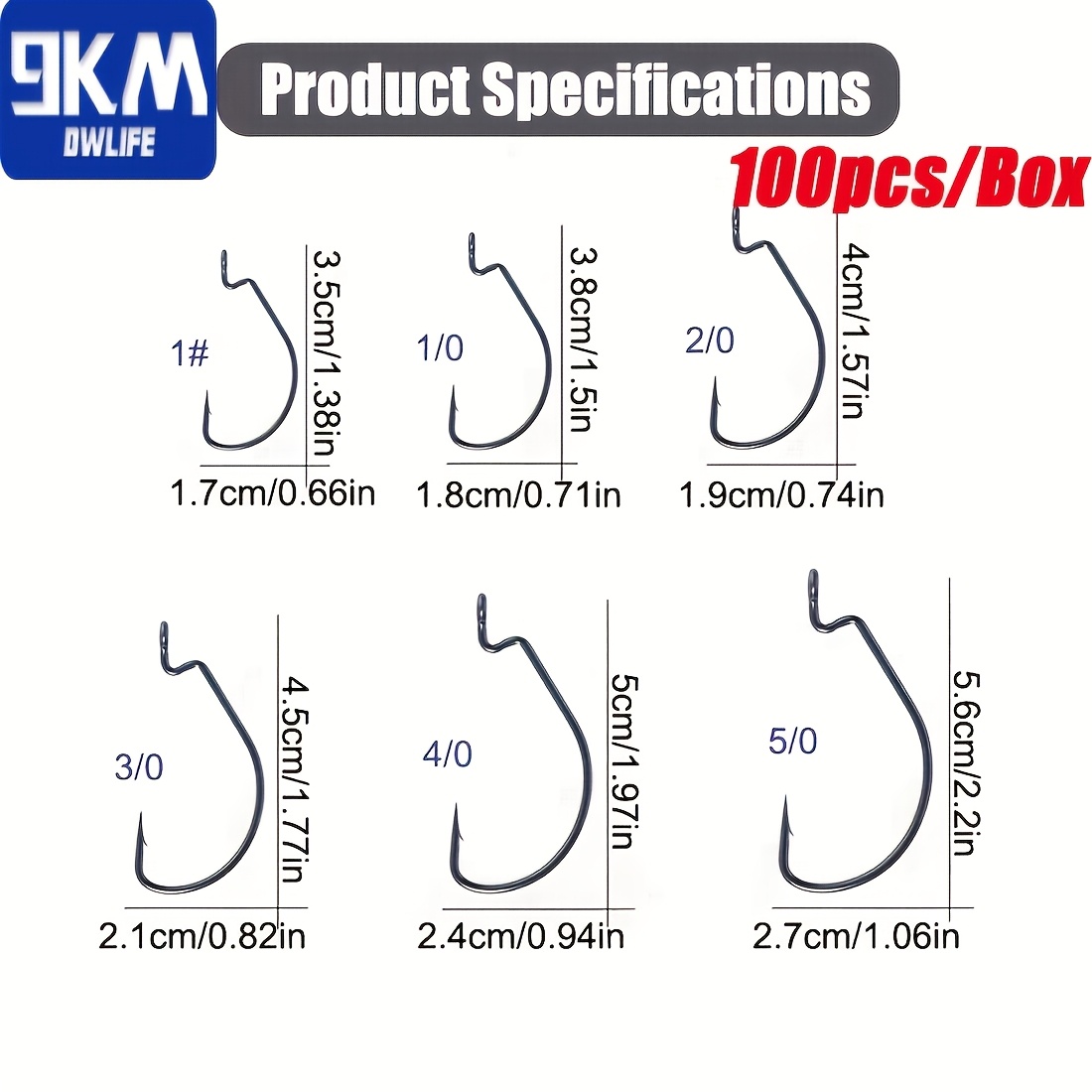 TEMU Kit di ami da pesca 9KM 100 pezzi pronti all'uso, ami da pesca a foro largo con scatola di immagazzinaggio, ami affilati in acciaio al carbonio