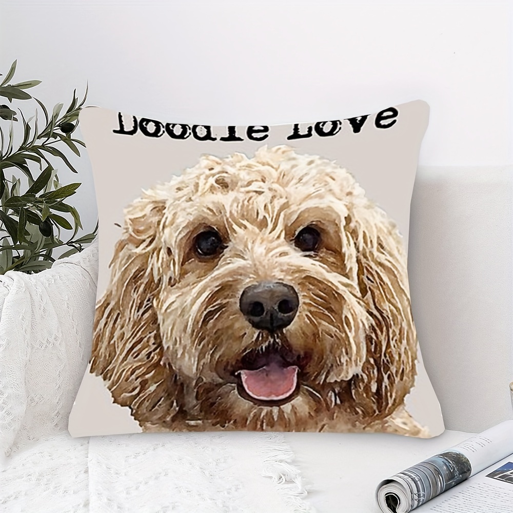 

1pc, Short Plush Single Side Print 18x18 Inch, Doodle Dog, Suitable For Home Decoration, Room Decoration, Office Decoration, Living Room Decoration, Car Decoration (without Pillow )_loi416