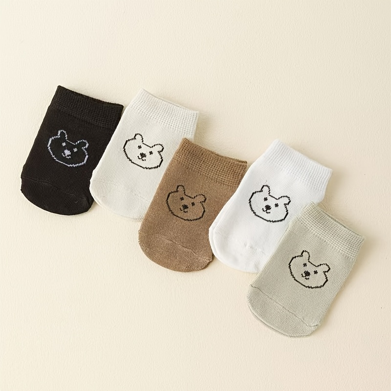 TEMU 5 Pairs Short Socks Cute Cartoon Bear Pattern Breathable Comfortable Boys Girls Baby Socks