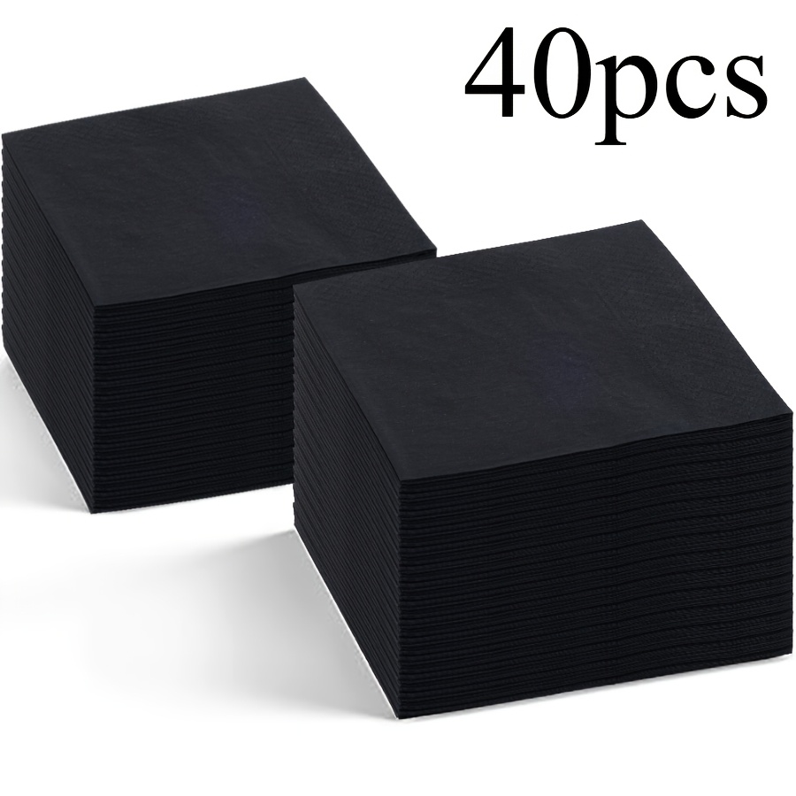 TEMU 40pcs Set Of 2-ply Soft And Elegant Black Solid Color Napkins, Size 25cm X 25cm. Suitable For: Weddings, , Birthday Party Decorations, Party