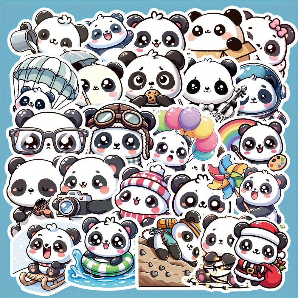 Image of 50pcs Cartoon Cute Panda Series Suitcase Stickers For Mobile Phone Cases, Laptops, Helmets, Skateboards, Waterproof Decorative Stickers, Diy