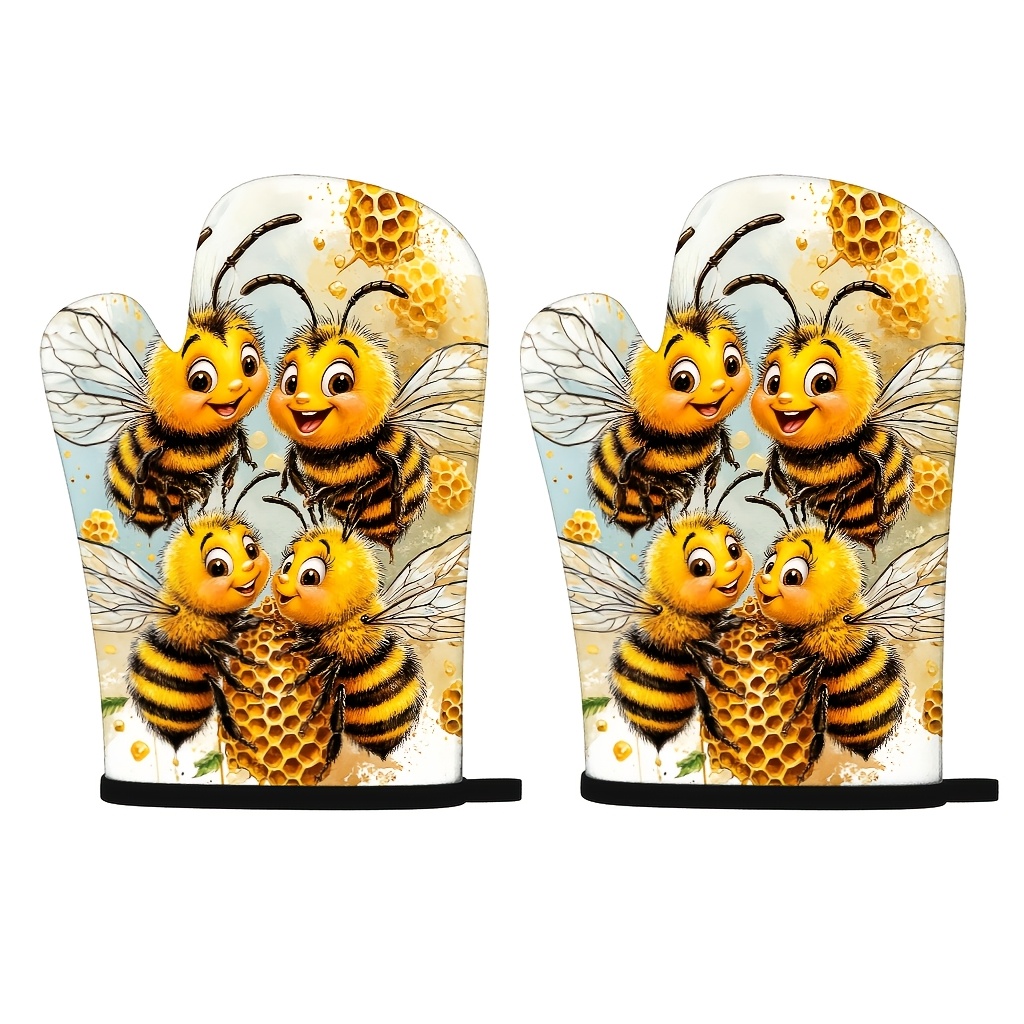 TEMU Ensemble de 2 maniques de four à motif marguerite et abeille, produits de qualité supérieure, adaptés , à , à un usage domestique, design