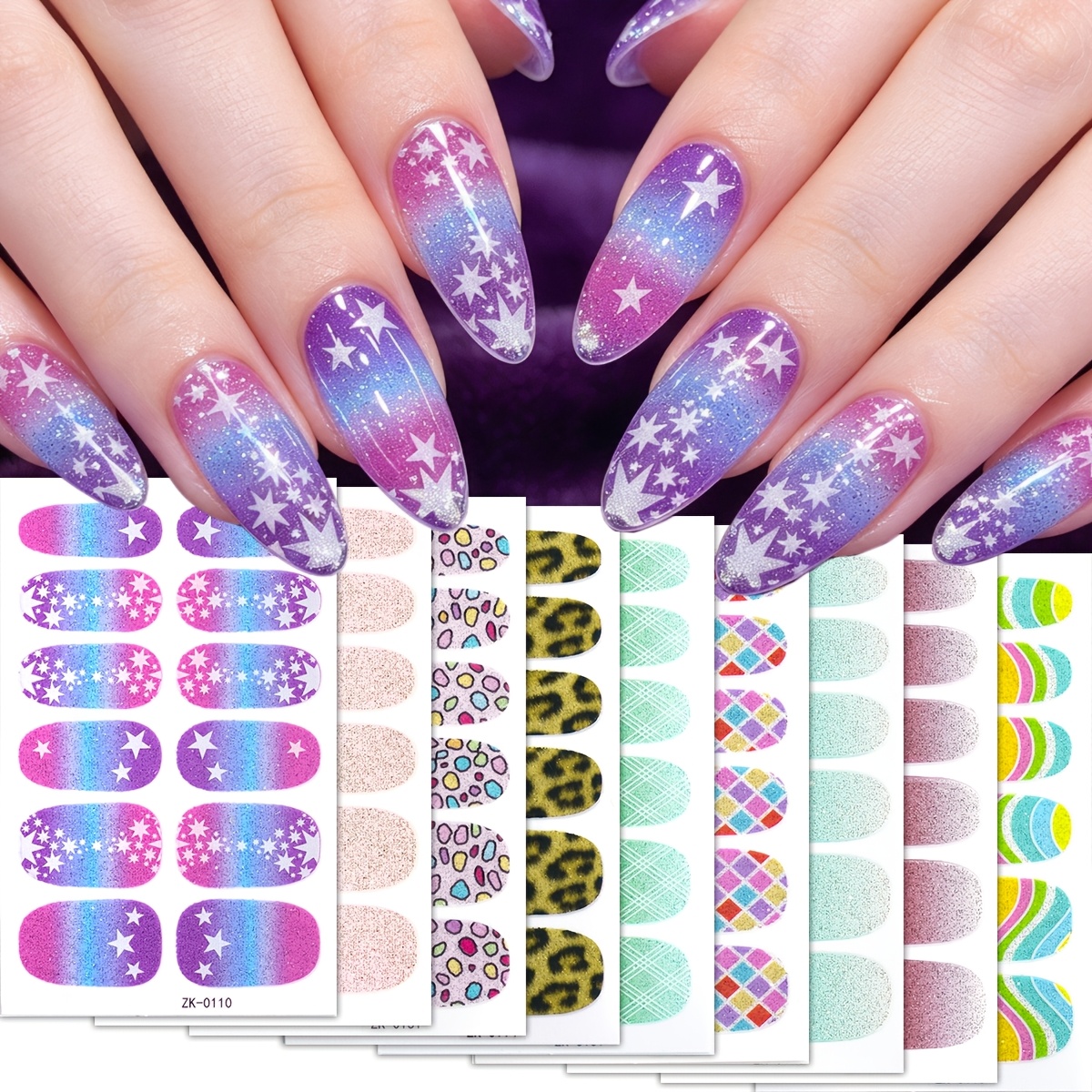 Image of 108pcs Colorful Nail Polish Strips Dot Self-adhesive Full Cover Nail Wraps With Nail File Long Lasting Nail Stickers For Women And Daily Dating Use Manicure Decoration Diy Nail Art