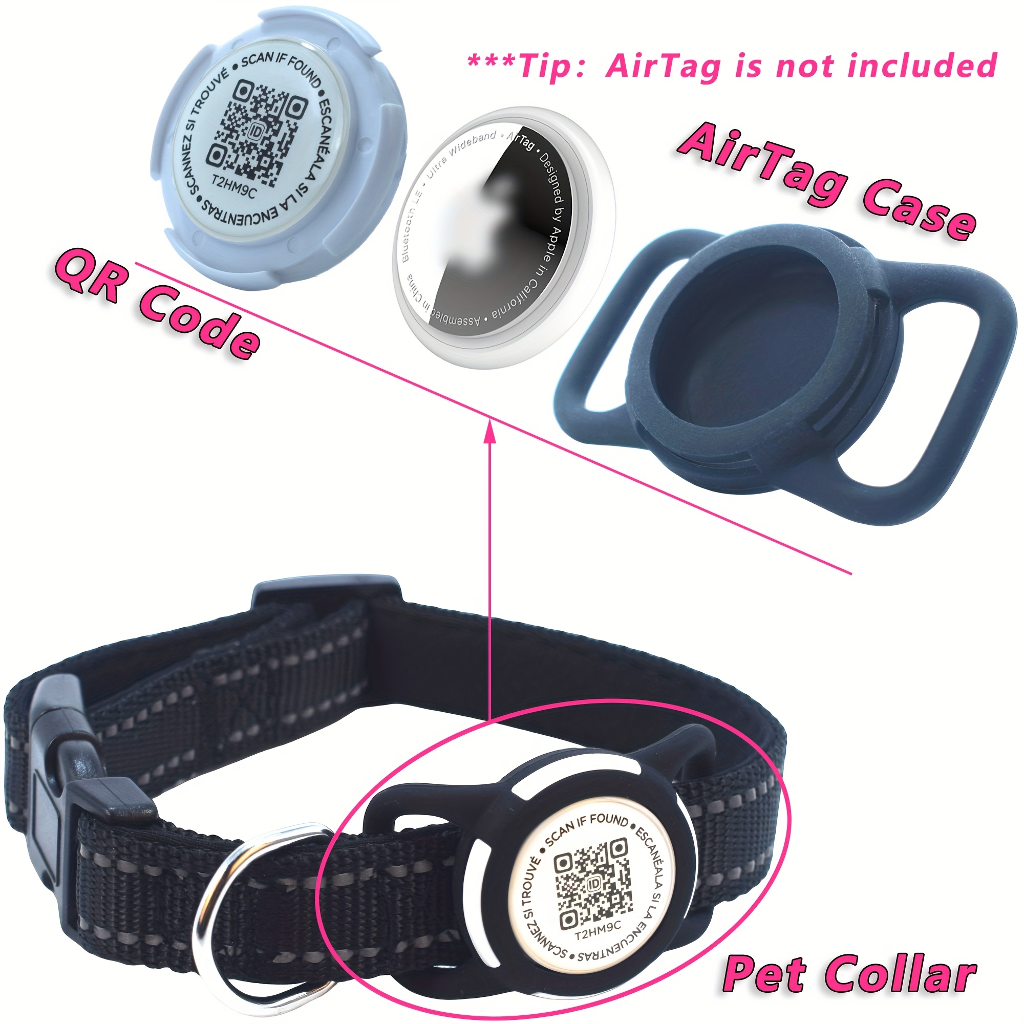Dog Collar with AirTag Protective Case Scan to Enter Pet Information  and Phone Number, AirTag Tracks Dog's Location, Prevents Dogs from