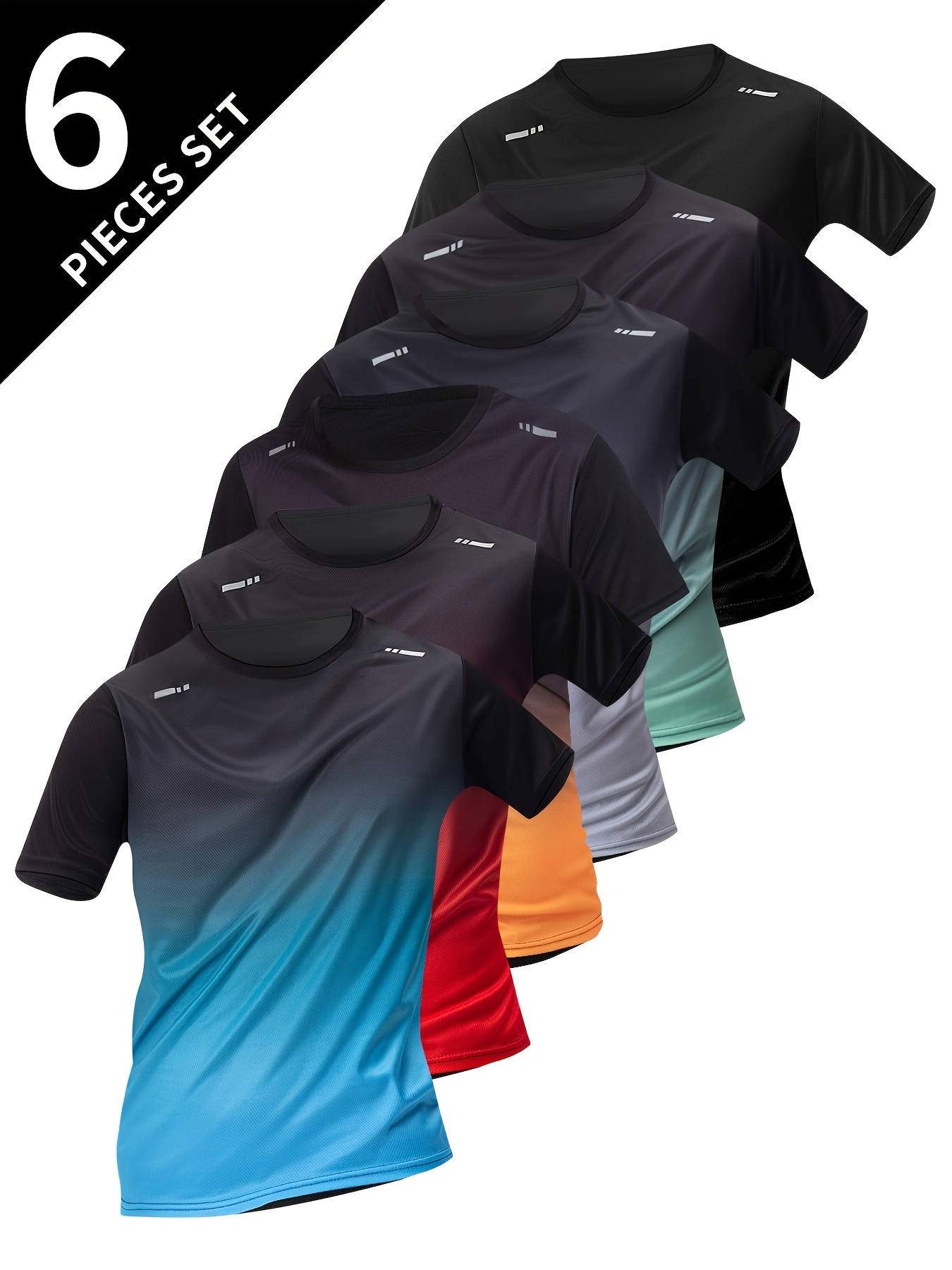 6pcs mens short sleeve color changing t shirts breathable quick dry athletic   for   training gradient jersey style polyester blend summer wear