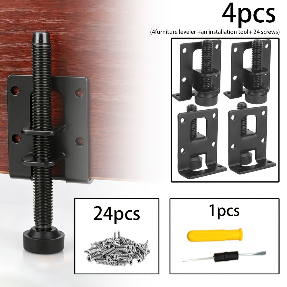 KALLORY 6-Pack Adjustable Furniture Levelers – 3/8-16 Thread, 50mm Screw Feet With Nuts & Felt Pads – Heavy-Duty Table Leg Risers For Uneven Floors
