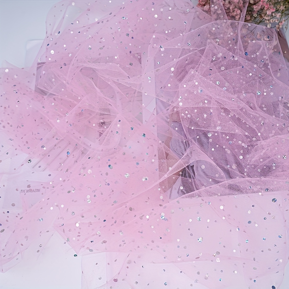 TEMU 60" X 1 Yards Sparkly Sheer Tulle Fabric - Laser Cut Polka Dot Mesh With Shimmering Edges, Pastel & Vibrant Colors For Wedding Dresses, Tutus,