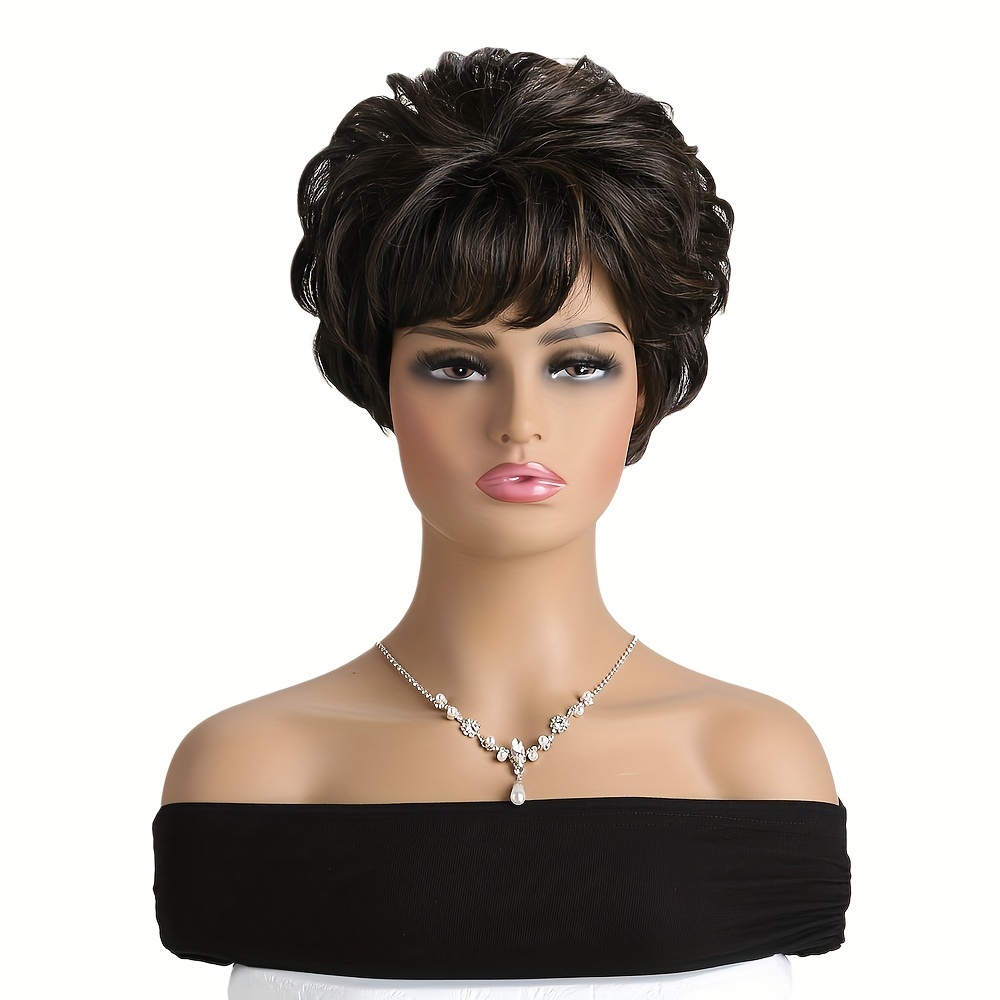 Image of Short Afro Wigs With Bangs For Women Fluffy Synthetic Heat Resistant Curly Hair Wigs
