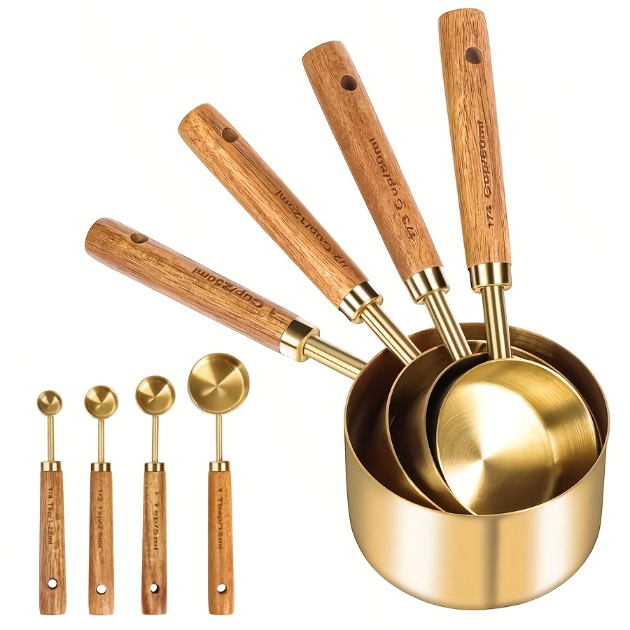 TEMU 8pcs Measuring Cups And Spoons Set, Stainless Steel Measuring Cup And Spoon Set, Golden Stainless Steel Measuring Cups, Suitable For Dry