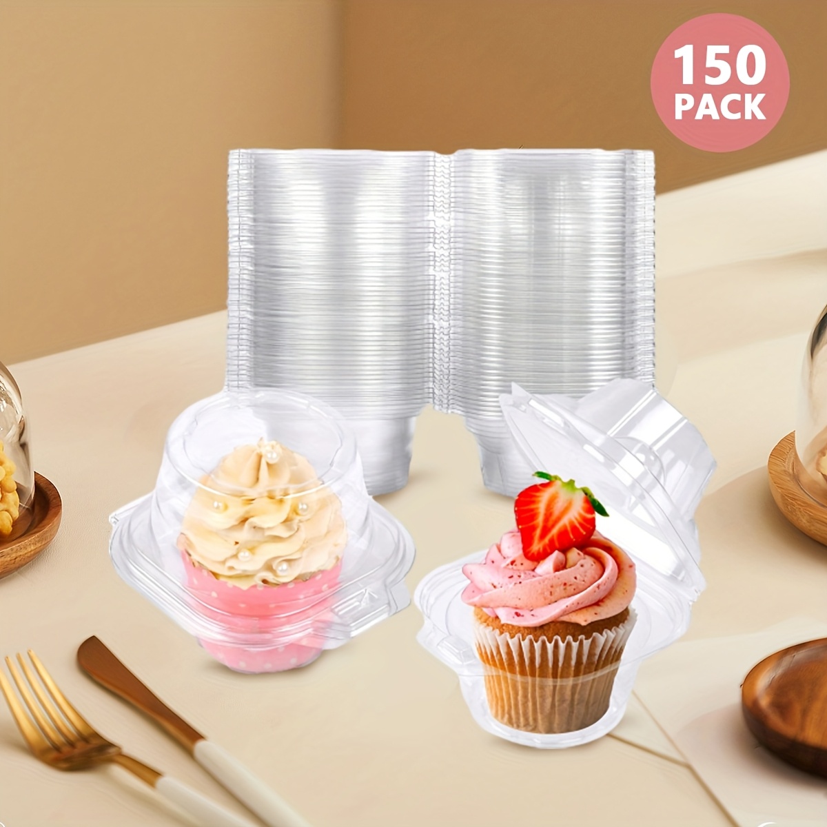 Temu – TEMU Set Of 150 Individual Plastic Containers For Cupcakes, Featuring Stackable Carriers